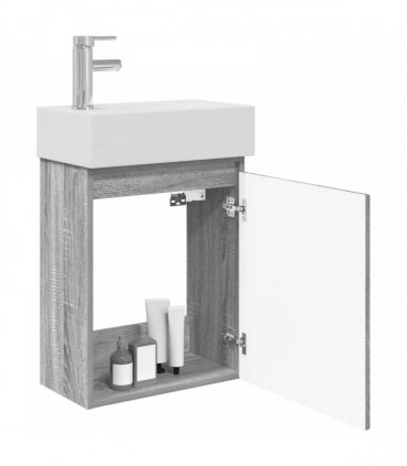 vidaXL Bathroom Vanity Unit with Tap Grey Sonoma 45.5 x 22.5 x 84 cm — Model: with left faucet