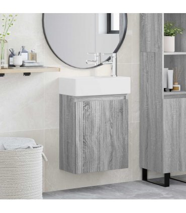 vidaXL Bathroom Vanity Unit with Tap Grey Sonoma 45.5 x 22.5 x 84 cm — Model: with right faucet