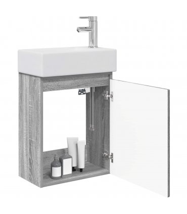 vidaXL Bathroom Vanity Unit with Tap Grey Sonoma 45.5 x 22.5 x 84 cm — Model: with right faucet