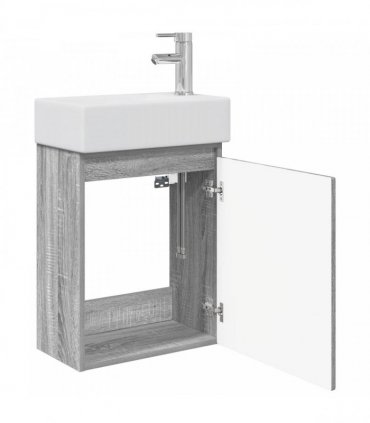 vidaXL Bathroom Vanity Unit with Tap Grey Sonoma 45.5 x 22.5 x 84 cm — Model: with right faucet