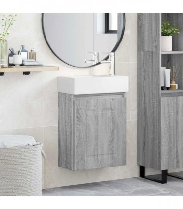 vidaXL Bathroom Vanity Unit with Tap Grey Sonoma 45.5 x 22.5 x 84 cm — Model: with right faucet — V0672169505