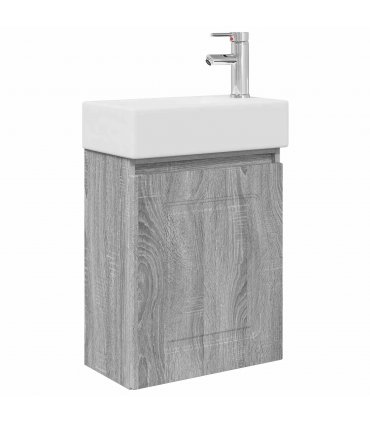 vidaXL Bathroom Vanity Unit with Tap Grey Sonoma 45.5 x 22.5 x 84 cm — Model: with right faucet — V0672169505