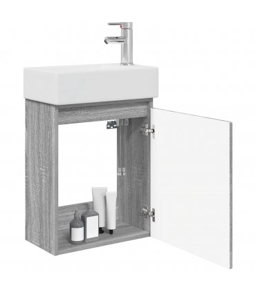 vidaXL Bathroom Vanity Unit with Tap Grey Sonoma 45.5 x 22.5 x 84 cm — Model: with right faucet — V0672169505