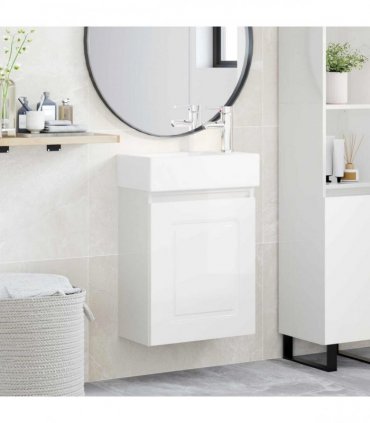 vidaXL Bathroom Vanity Unit with Tap High Gloss White — Model: with right faucet — V0672169506