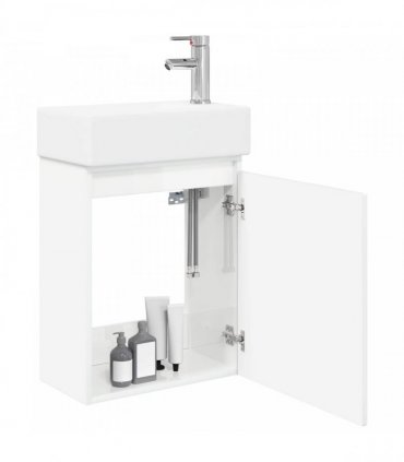 vidaXL Bathroom Vanity Unit with Tap High Gloss White — Model: with right faucet — V0672169506