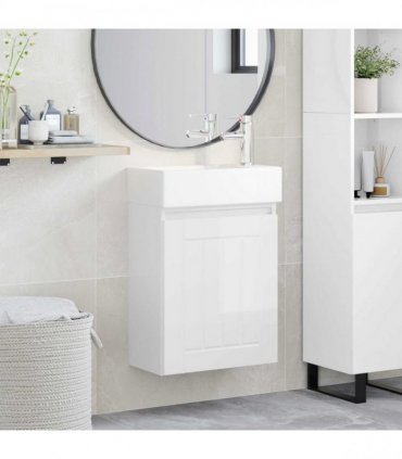 vidaXL Bathroom Vanity Unit with Tap High Gloss White — Model: with right faucet — V0672169509