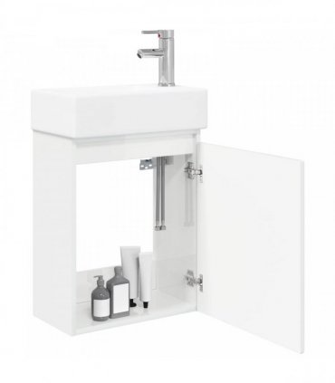 vidaXL Bathroom Vanity Unit with Tap High Gloss White — Model: with right faucet — V0672169509
