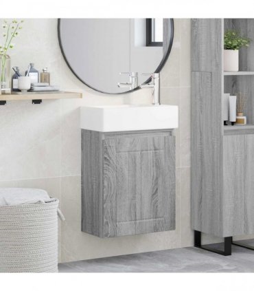 vidaXL Bathroom Vanity Unit with Tap Grey Sonoma 45.5 x 25.5 x 84 cm — Model: with right faucet