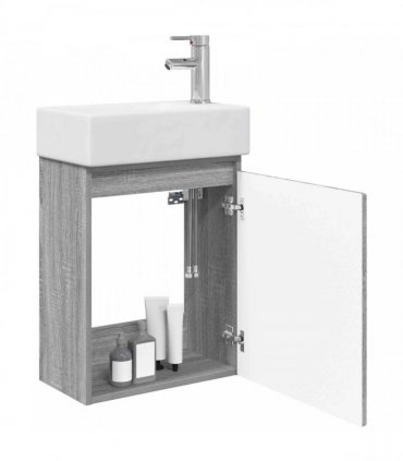 vidaXL Bathroom Vanity Unit with Tap Grey Sonoma 45.5 x 25.5 x 84 cm — Model: with right faucet