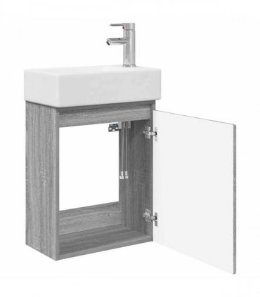 vidaXL Bathroom Vanity Unit with Tap Grey Sonoma 45.5 x 25.5 x 84 cm — Model: with right faucet