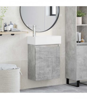 vidaXL Bathroom Vanity Unit with Tap Concrete Grey 45.5 x 25.5 x 84 cm — Model: with left faucet