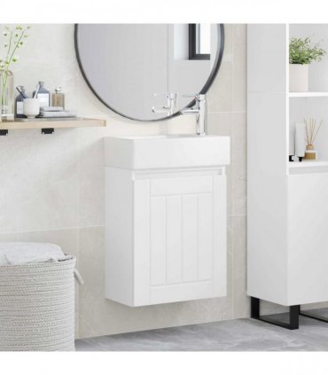 vidaXL Bathroom Vanity Unit with Tap White 45.5 x 25.5 x 84 cm — Model: with right faucet