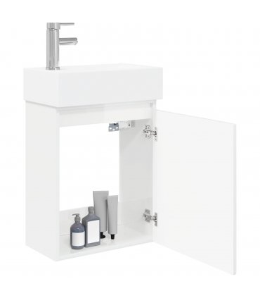 vidaXL Bathroom Vanity Unit with Tap High Gloss White — Model: with left faucet — V0672169516