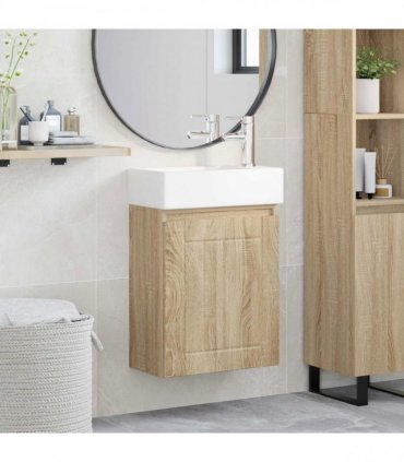 vidaXL Bathroom Vanity Unit with Tap Sonoma Oak 45.5 x 25.5 x 84 cm — Model: with right faucet