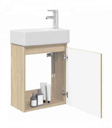 vidaXL Bathroom Vanity Unit with Tap Sonoma Oak 45.5 x 25.5 x 84 cm — Model: with right faucet