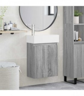 vidaXL Bathroom Vanity Unit with Tap Grey Sonoma 45.5 x 25.5 x 84 cm — Model: with left faucet