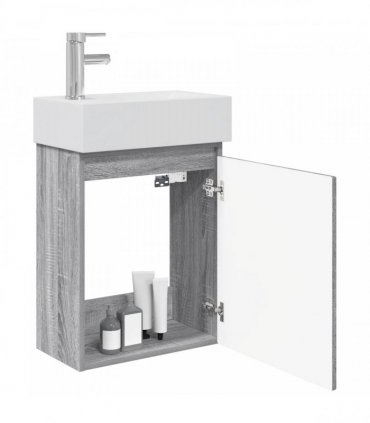 vidaXL Bathroom Vanity Unit with Tap Grey Sonoma 45.5 x 25.5 x 84 cm — Model: with left faucet