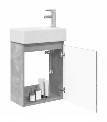 vidaXL Bathroom Vanity Unit with Tap Concrete Grey 45.5 x 25.5 x 84 cm — Model: with right faucet