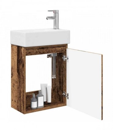 vidaXL Bathroom Vanity Unit with Tap Old Wood 45.5 x 25.5 x 84 cm — Model: with right faucet
