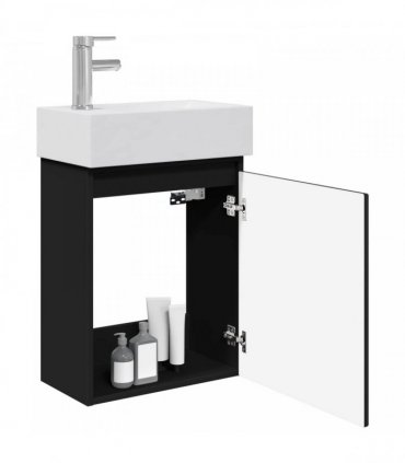 vidaXL Bathroom Vanity Unit with Tap Black 45.5 x 22.5 x 84 cm — Model: with left faucet — V0672169528