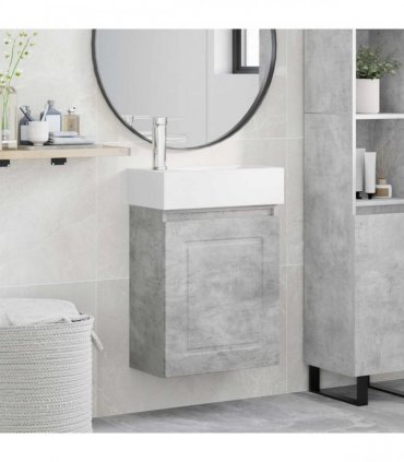 vidaXL Bathroom Vanity Unit with Tap Concrete Grey 45.5 x 22.5 x 84 cm — Model: with left faucet — V0672169530