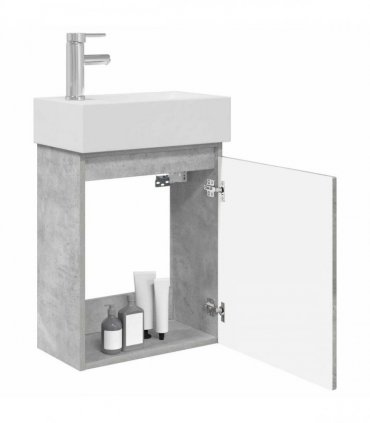vidaXL Bathroom Vanity Unit with Tap Concrete Grey 45.5 x 22.5 x 84 cm — Model: with left faucet — V0672169530