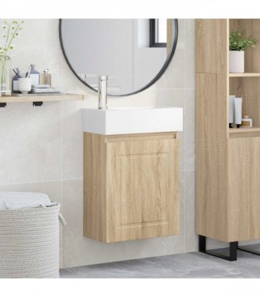 vidaXL Bathroom Vanity Unit with Tap Sonoma Oak 45.5 x 22.5 x 84 cm — Model: with left faucet — V0672169531