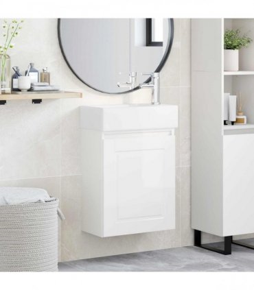 vidaXL Bathroom Vanity Unit with Tap High Gloss White — Model: with right faucet — V0672169536