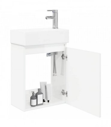 vidaXL Bathroom Vanity Unit with Tap High Gloss White — Model: with right faucet — V0672169536