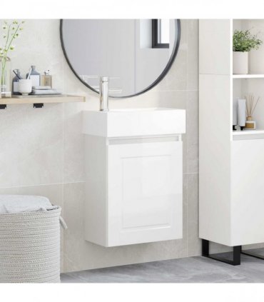 vidaXL Bathroom Vanity Unit with Tap High Gloss White — Model: with left faucet — V0672169537
