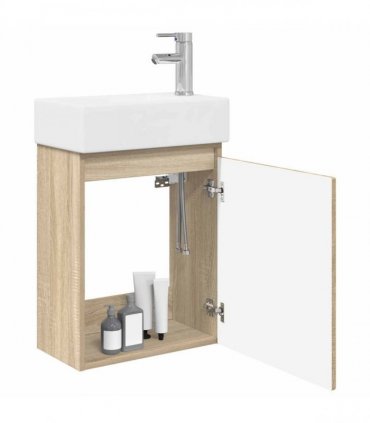 vidaXL Bathroom Vanity Unit with Tap Sonoma Oak 45.5 x 22.5 x 84 cm — Model: with right faucet — V0672169538