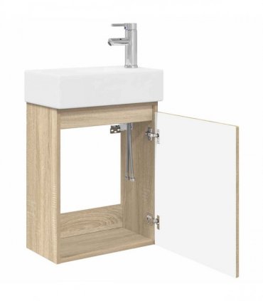 vidaXL Bathroom Vanity Unit with Tap Sonoma Oak 45.5 x 22.5 x 84 cm — Model: with right faucet — V0672169538