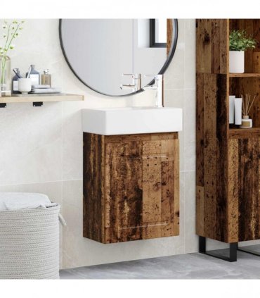 vidaXL Bathroom Vanity Unit with Tap Old Wood 45.5 x 22.5 x 84 cm — Model: with right faucet — V0672169541
