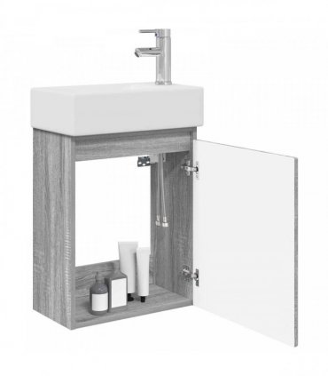 vidaXL Bathroom Vanity Unit with Tap Grey Sonoma 45.5 x 22.5 x 84 cm — Model: with right faucet — V0672169542