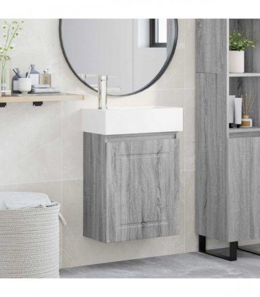 vidaXL Bathroom Vanity Unit with Tap Grey Sonoma 45.5 x 22.5 x 84 cm — Model: with left faucet — V0672169543