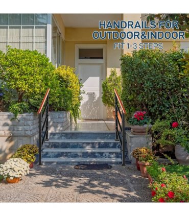 【Replace 80617397】Handrails for Outdoor Steps, Wrought Iron Solid Wood Hand Railing for Concrete Steps, Porch Steps, Wooden Steps, Fits 1 to 3 Steps