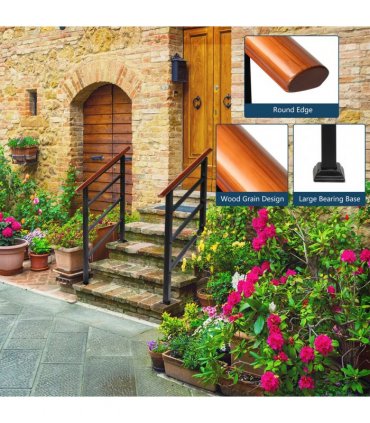 【Replace 80617397】Handrails for Outdoor Steps, Wrought Iron Solid Wood Hand Railing for Concrete Steps, Porch Steps, Wooden Steps, Fits 1 to 3 Steps