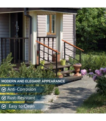 【Replace 80617397】Handrails for Outdoor Steps, Wrought Iron Solid Wood Hand Railing for Concrete Steps, Porch Steps, Wooden Steps, Fits 1 to 3 Steps