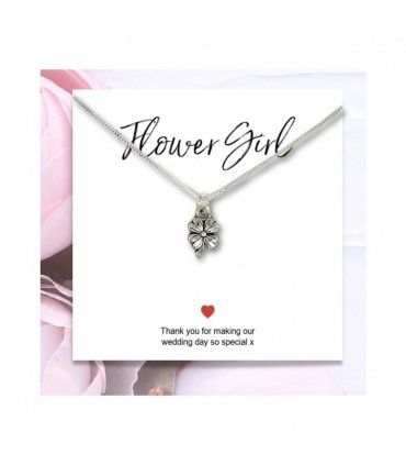 Flower Girl Necklace & Thank You Gift Card — Colour: Silver, Size: 16 or 18 inch