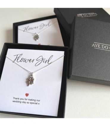 Flower Girl Necklace & Thank You Gift Card — Colour: Silver, Size: 16 or 18 inch