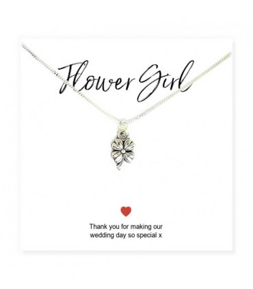 Flower Girl Necklace & Thank You Gift Card — Colour: Silver, Size: 16 or 18 inch