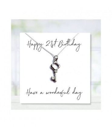Happy 21st Birthday Necklace & Gift Card — Colour: Silver, Size: 16 or 18 inch — V0672175422