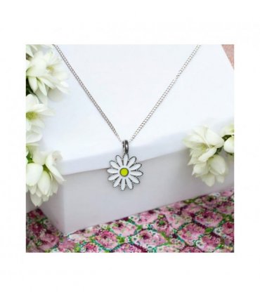 Girls White Daisy Charm Necklace — Size: 16 inch