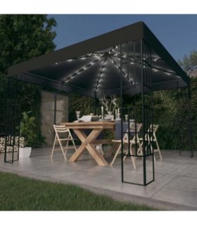 vidaXL Gazebo with LED String Lights 3x3 m Anthracite — Size: 3 x 3 m