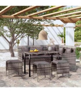 vidaXL Couch Sofa Set | Grey | PE Rattan | Large | Modular | Couch Sofa Set