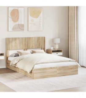 vidaXL Bed Frame with Storage and Headboard Sonoma Oak 140 x 200 cm — V0672185027