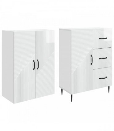 vidaXL Cabinet Set 2 pcs High Gloss White 66 x 34.5 x 89.5 cm