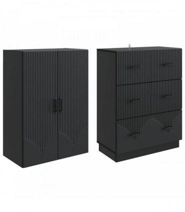 vidaXL Cabinet Set 2 pcs Black 66 x 34.5 x 87 cm Engineered Wood