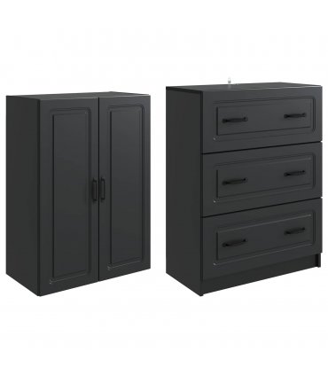 vidaXL Cabinet Set 2 pcs Black 66 x 34.5 x 87 cm Engineered Wood — V0672185442