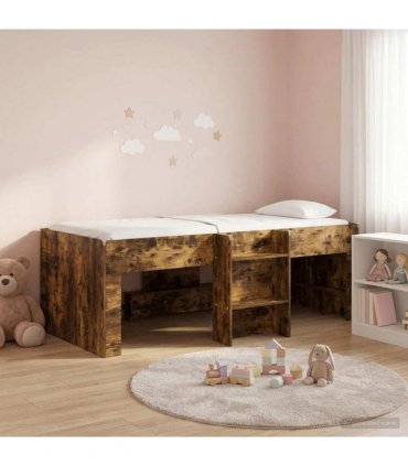 vidaXL Kids'High Bed Frame Smoked Oak 90 x 190 cm Engineered Wood